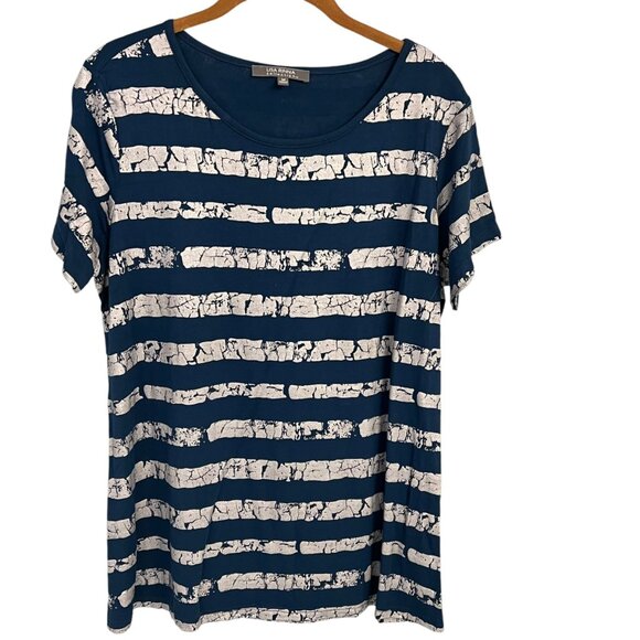 Lisa Rinna QVC Collection Womens Medium Blue & White Striped Short Sleeve Top - Picture 1 of 5